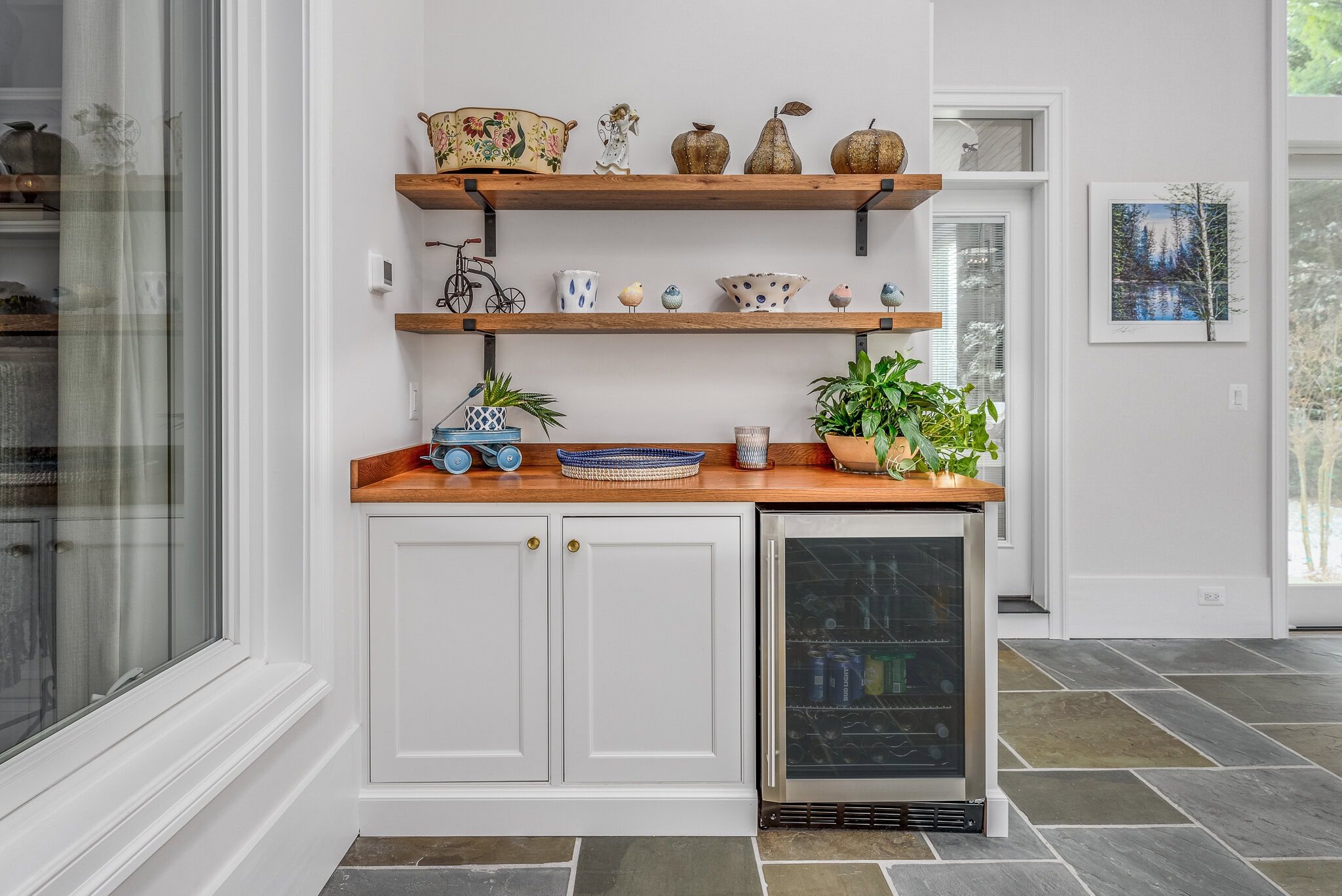 kitchen remodeling photo of a wet bar with open shelving